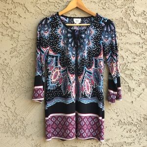 Amazing Long Tunic Blouse Dress Stars Red Blue